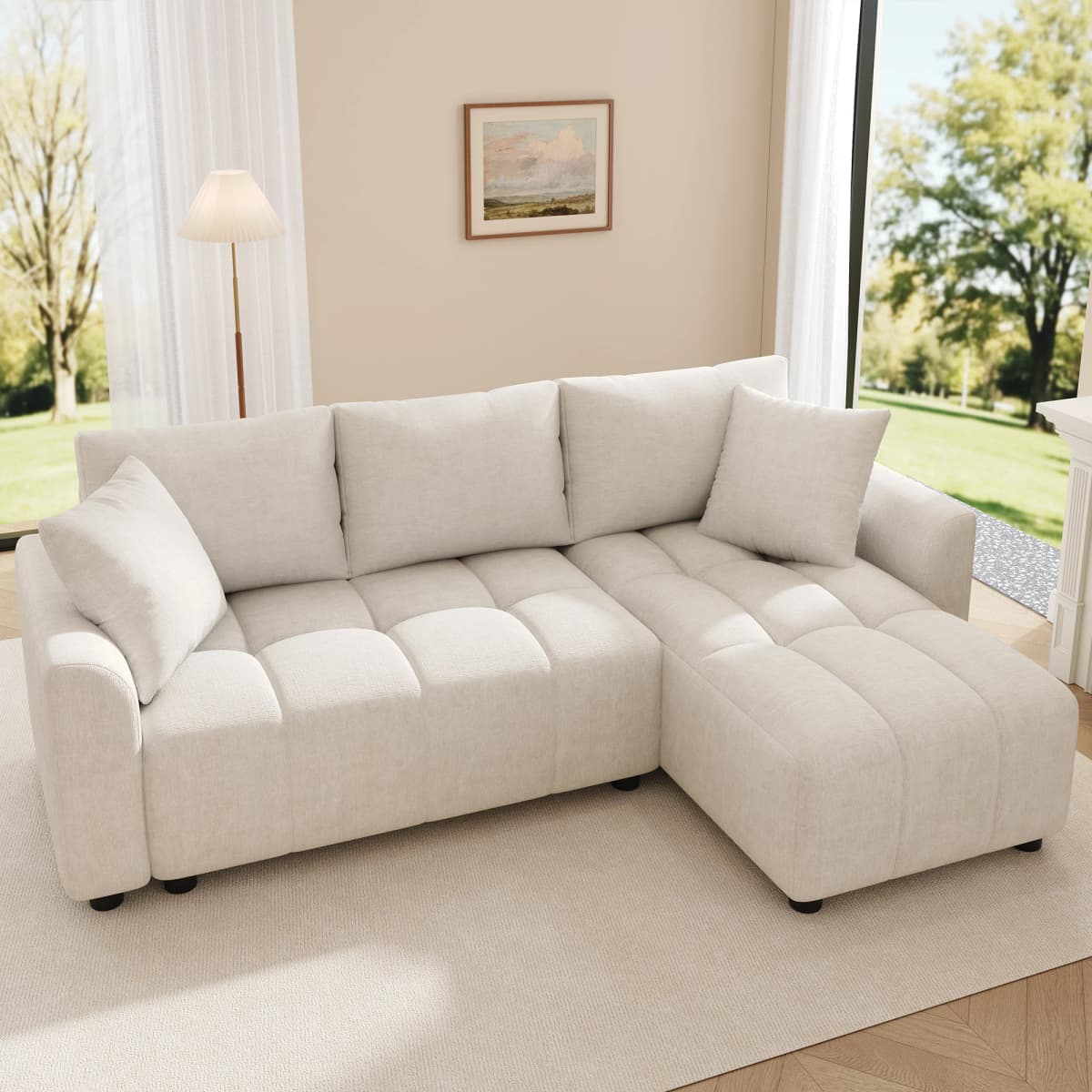 3-seater sofa,convertible L-shaped corner sofa,chenille fabric,with 2 decorative cushions,suitable for living room and apartment