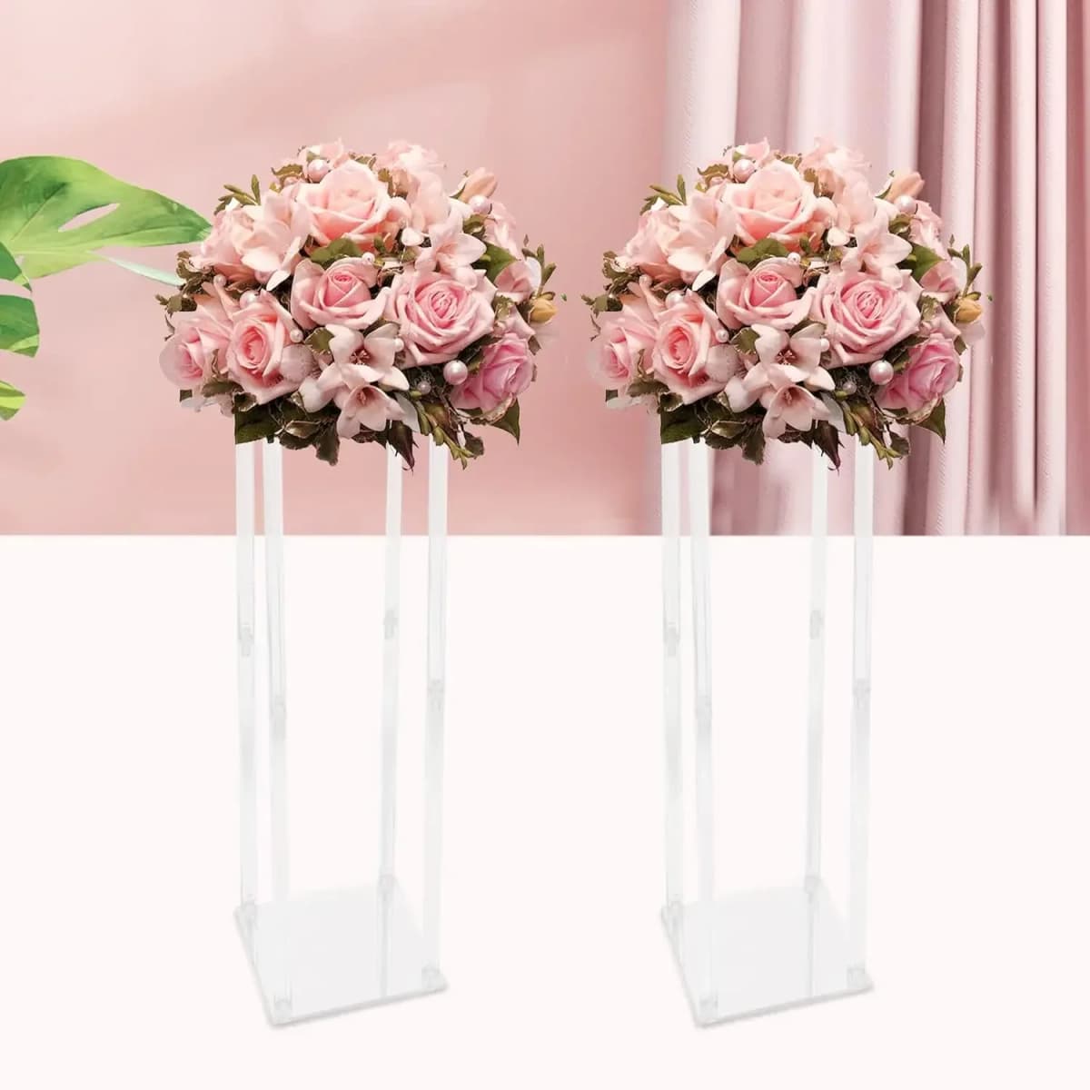 Clear Acrylic Flower Stand 2 Pcs,44.1Lbs Load,Desktop Floor Decor for Wedding Anniversary Ceremony Party Home Cafe 20x 20x80 cm