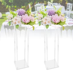 Clear Acrylic Flower Stand 2 Pcs,44.1Lbs Load,Desktop Floor Decor for Wedding Anniversary Ceremony Party Home Cafe 20x 20x80 cm