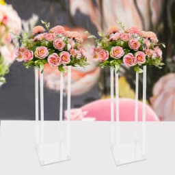 Clear Acrylic Flower Stand 2 Pcs,44.1Lbs Load,Desktop Floor Decor for Wedding Anniversary Ceremony Party Home Cafe 20x 20x80 cm