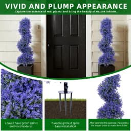 2pcs Artificial Lavender Spiral Topiary Trees with Ground Spike 90cm Faux Plant Outdoor Fake Plant for Porch Garden Decoration
