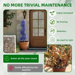 2pcs Artificial Lavender Spiral Topiary Trees with Ground Spike 90cm Faux Plant Outdoor Fake Plant for Porch Garden Decoration