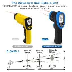 HOLDPEAK HP-1800 High temperature Infrared Thermometer handheld gun,-50'C--1800'C,High Temp Tester with Backlit Flashlight