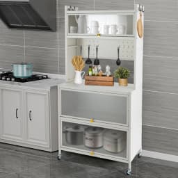 80cm 5-Story Kitchen Shelf Wear-Resistant Simple Installation with Dust-Proof Door Storage Cabinet for Living Rooms/Kitchens