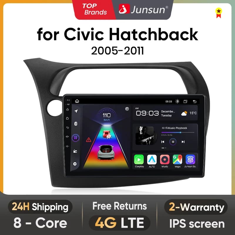 Junsun Wireless CarPlay Android Auto Car Radio for Honda Civic Hatchback 2005-2011 RDS GPS 4G WIFI Multimedia autoradio