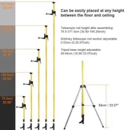 Huepar 12 Ft./3.7m Laser Tripod Telescoping Pole with 1/4-Inch by 20-Inch Laser Mount for Rotary Included Rod & 5/8"-11 Adapter