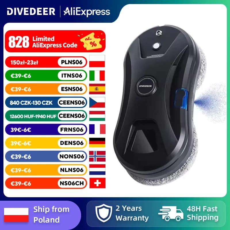 DIVEDEER YTK334 Window Cleaning Robot Water Spray Ultrathin Window Robot Vacuum Cleaner