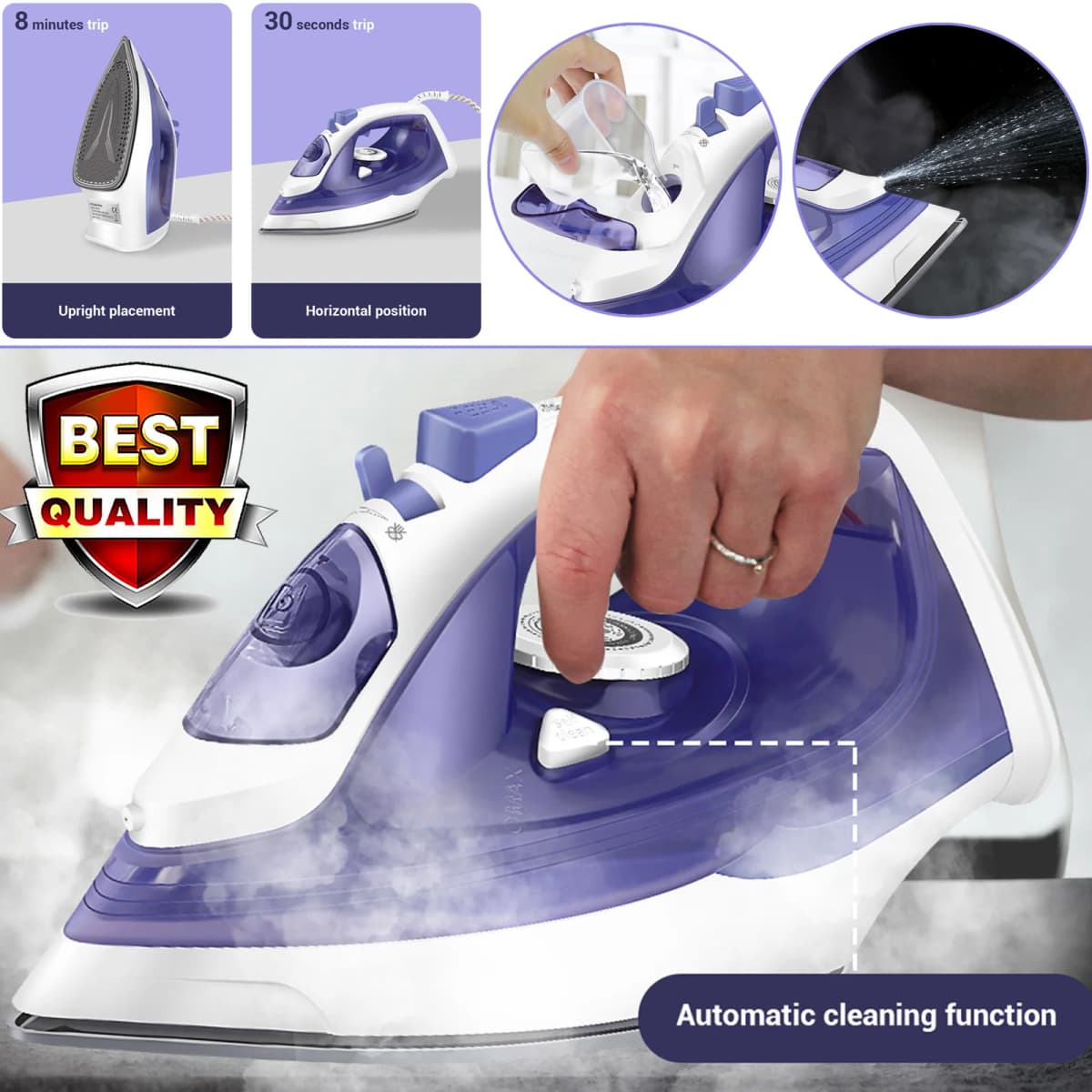 Home Electric Iron Portable Steam Iron, Non-Stick Stainless Soleplate, Temperature Regulation | Automatic Cleaning | Sprayer