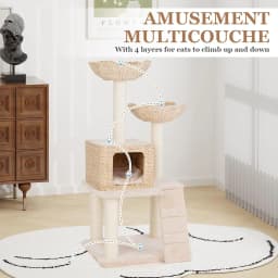 Multi-tiered cat tree, cat's tail grass nest, plush perch, sisal platform and scratching post, Nature's Design Cat Tree,122 cm