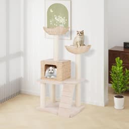 Multi-tiered cat tree, cat's tail grass nest, plush perch, sisal platform and scratching post, Nature's Design Cat Tree,122 cm