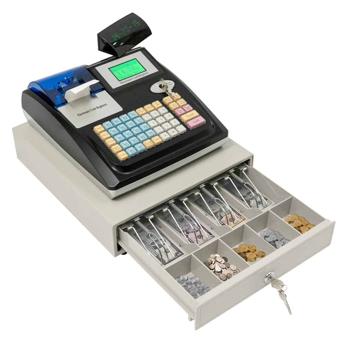 48 Keys Electronic Cash Register Double Screen Display Cash Register POS printer Thermal Printer Support RS232/USB