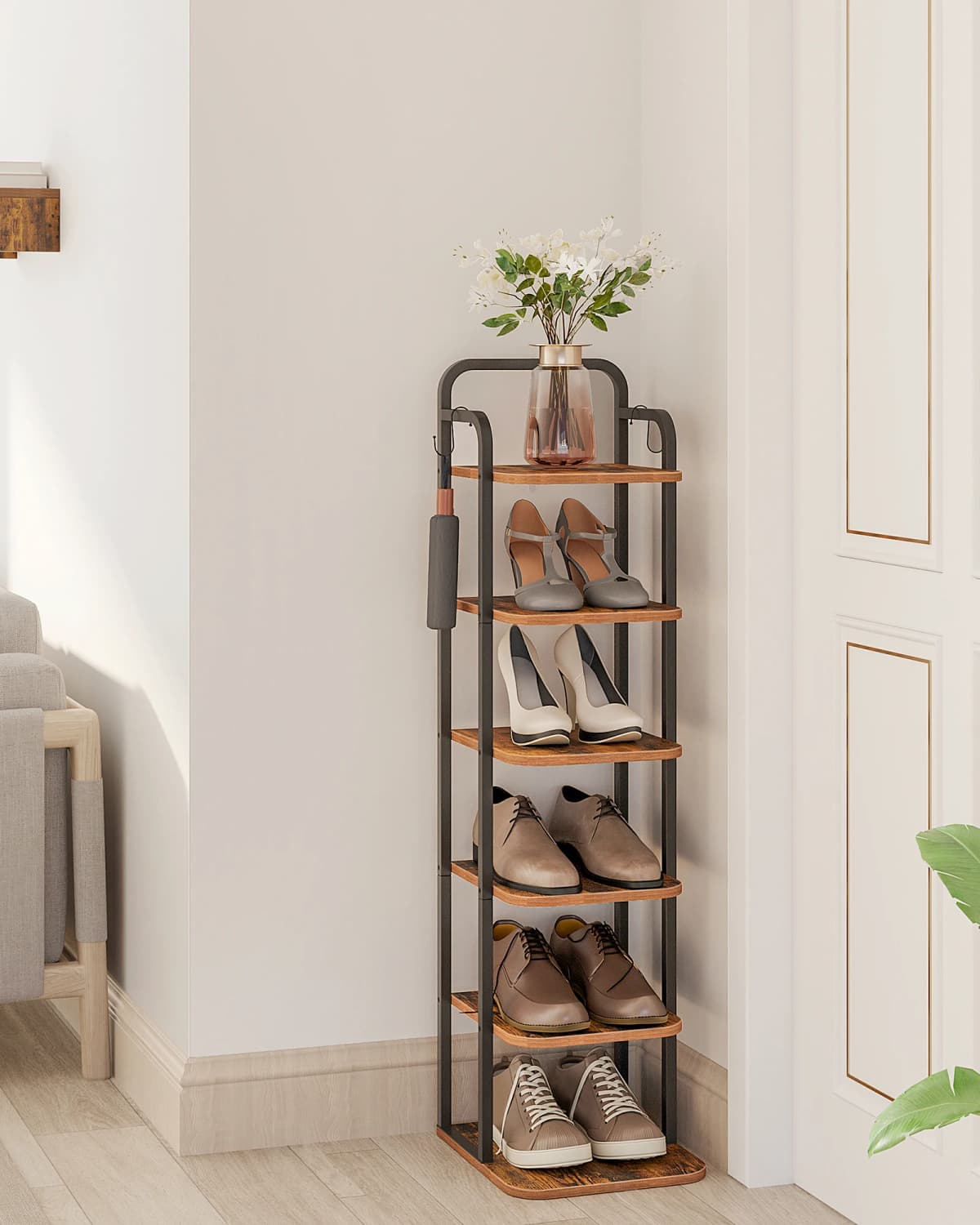 Hzuaneri Vertical Shoe Rack, Shoe Shelves, Wood Shoe Organizer for Closet, Entryway, Shoe Tower for Small Spaces, Free Standing