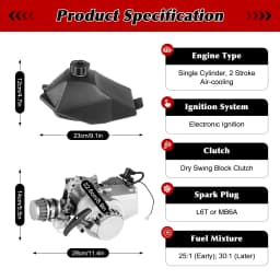 49CC 2-Stroke Engine Single Cylinder Mini Engine Air Forced Cooling Racing Engine W|Fuel Tank for Pocket Bike Mini Dirt Bike