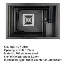 Hidden Dark Gray Kitchen Sink Single Bowl Bar Small Size Sink Stainless Steel Balcony Sink Concealed Kitchen Sink Bar Sink
