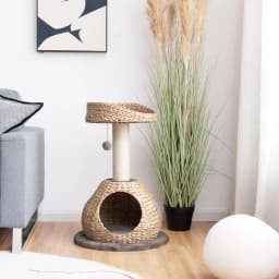 72 CM Cat Tree, 2 tiers, with platform, sisal posts, soft cushions, ball, for cats and kittens, brown and beige colours