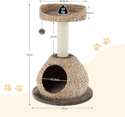 72 CM Cat Tree, 2 tiers, with platform, sisal posts, soft cushions, ball, for cats and kittens, brown and beige colours