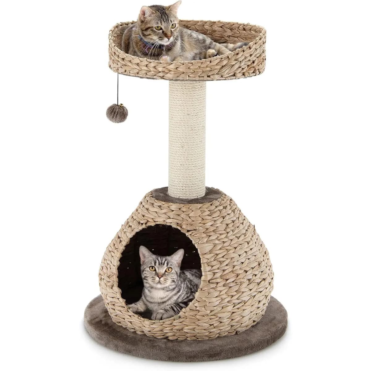 72 CM Cat Tree, 2 tiers, with platform, sisal posts, soft cushions, ball, for cats and kittens, brown and beige colours
