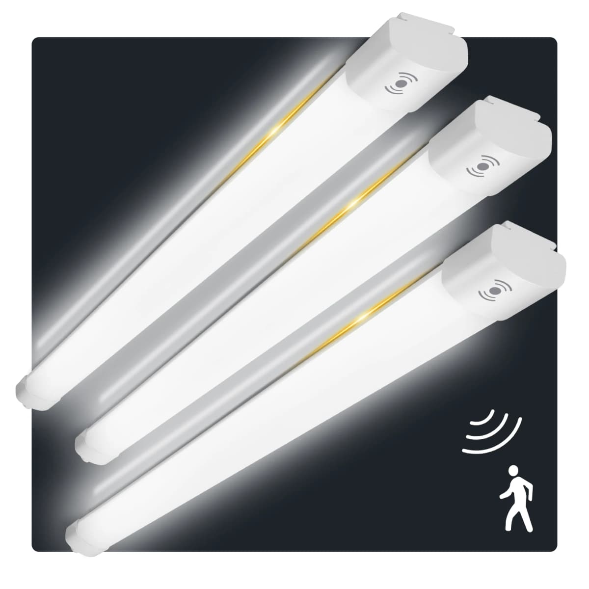 Pack of 3 Oeegoo LED Tube Light with Motion Sensor, 60CM/90CM/120CM/150CM 4000K Light, 110LM/W Ideal for Offices, Garages