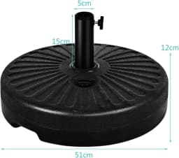 Round parasol stand, high density polyethylene and iron parasol base for outdoor, balcony, patio, black