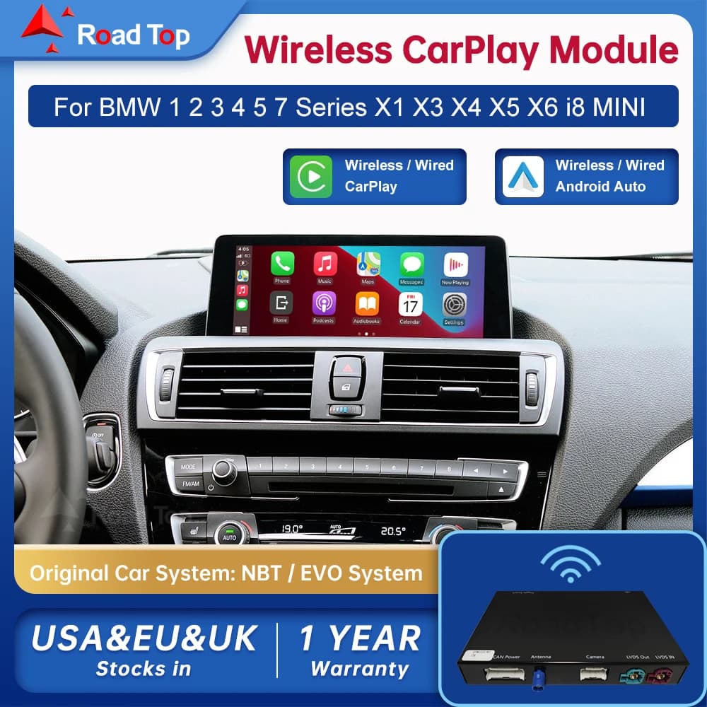 Road Top Wireless Android Auto For BMW Car F10 F11 F07 GT F01 F02 F03 F04 F25 F26 NBT EVO Carplay Interface Mirror Link Air Play