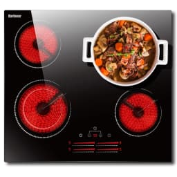 Karinear Ceramic Hob, 4 Zone Electric Hob 60cm Built-in Ceramic Cooker with Double Ring Zone Function, Touch, 6600W Hard Wired