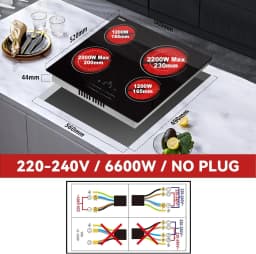 Karinear Ceramic Hob, 4 Zone Electric Hob 60cm Built-in Ceramic Cooker with Double Ring Zone Function, Touch, 6600W Hard Wired
