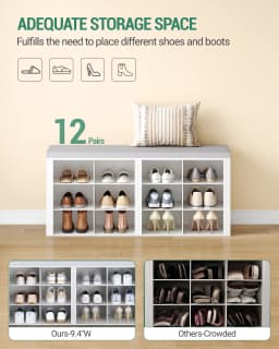 Coat Rack with Bench, Shoe Bench with Seat, Entrance Bench 30 x 104 x 49 cm, Wall Coat Rack with 9 Hooks, White-gray