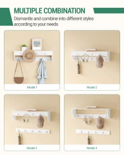 Coat Rack with Bench, Shoe Bench with Seat, Entrance Bench 30 x 104 x 49 cm, Wall Coat Rack with 9 Hooks, White-gray