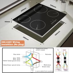Karinear Ceramic Electric Hob 4 Zones, Built in 60cm with Slider Touch Control 6000W, Fuction with Safety Lock, No Plug, 230V