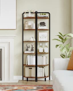 Corner Shelf Stand, Corner Bookshelf, Storage Standing Shelf Unit with Metal Frame, Corner Bookcase for Home Office