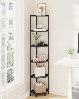 Corner Shelf Stand, Corner Bookshelf, Storage Standing Shelf Unit with Metal Frame, Corner Bookcase for Home Office