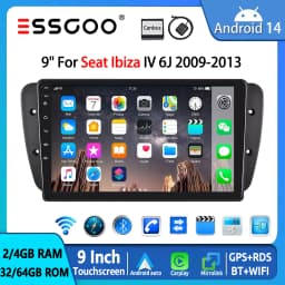 ESSGOO Android 14 2DIN Car Stereo Radio 9" Display For Seat Ibiza IV 6J 09-13 Apple Carplay Android Auto GPS Navi BT FM RDS Wifi