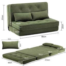 COMHOMA Sofa Couch Sleeping Couch Small Bed 2ER Mini Bed Sofa 6-Step Adjustable Backrest, living room, Bedroom