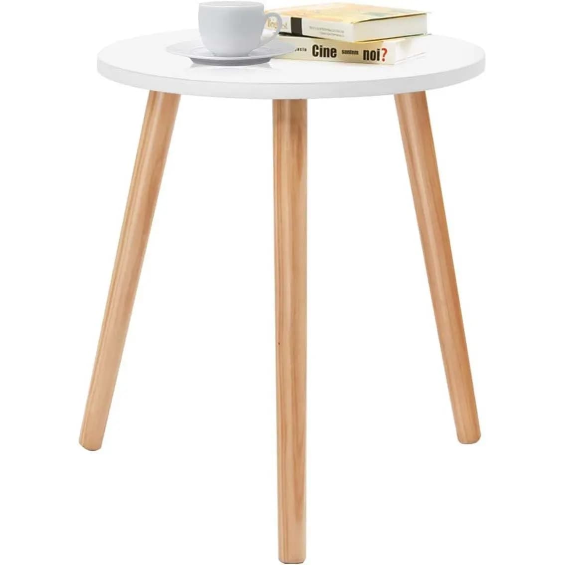 Coffee Table Side Table Dining Table Kitchen Table Bedside Table Wood White for Living Room Bedroom and Balcony 40 x 40 x 48 cm