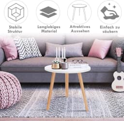 Coffee Table Side Table Dining Table Kitchen Table Bedside Table Wood White for Living Room Bedroom and Balcony 40 x 40 x 48 cm