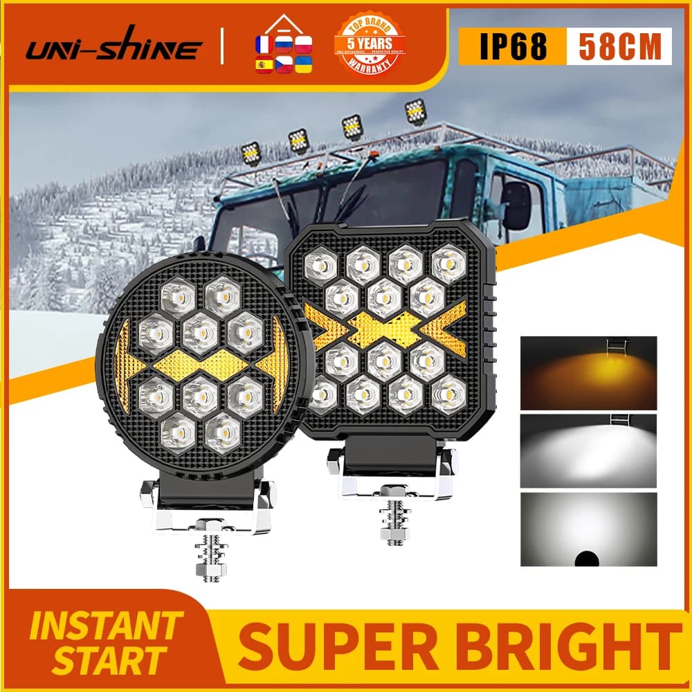 UNISHINE 4" Work LED Headlight Light Auto Fog Light Led Light Bar Round Fog Light for Motorcycle Car Trucks SUV UTV 12V 24V
