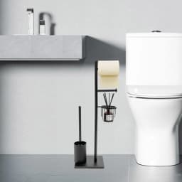 Waterproof Toilet Paper Holder In Black Multi-Function Toilet Paper Holder with Toilet Brush for Home Bathrooms/Guest Rooms