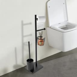 Waterproof Toilet Paper Holder In Black Multi-Function Toilet Paper Holder with Toilet Brush for Home Bathrooms/Guest Rooms