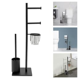 Waterproof Toilet Paper Holder In Black Multi-Function Toilet Paper Holder with Toilet Brush for Home Bathrooms/Guest Rooms