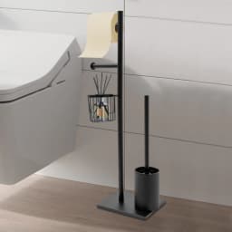 Waterproof Toilet Paper Holder In Black Multi-Function Toilet Paper Holder with Toilet Brush for Home Bathrooms/Guest Rooms