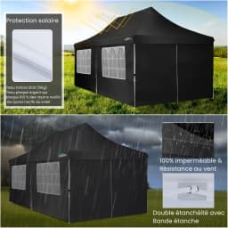 3x6m Folding Gazebo Waterproof Stable,Party Tent with 6 Sidewalls,Outdoor Pop Up Garden Gazebo for Parties, Markets, UV 50+