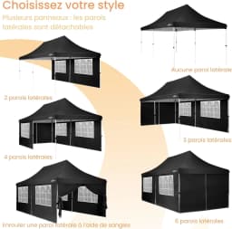 3x6m Folding Gazebo Waterproof Stable,Party Tent with 6 Sidewalls,Outdoor Pop Up Garden Gazebo for Parties, Markets, UV 50+
