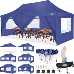 3x6m Folding Gazebo Waterproof Stable,Party Tent with 6 Sidewalls,Outdoor Pop Up Garden Gazebo for Parties, Markets, UV 50+