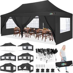 3x6m Folding Gazebo Waterproof Stable,Party Tent with 6 Sidewalls,Outdoor Pop Up Garden Gazebo for Parties, Markets, UV 50+