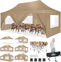 3x6m Folding Gazebo Waterproof Stable,Party Tent with 6 Sidewalls,Outdoor Pop Up Garden Gazebo for Parties, Markets, UV 50+