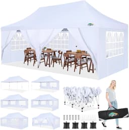 3x6m Folding Gazebo Waterproof Stable,Party Tent with 6 Sidewalls,Outdoor Pop Up Garden Gazebo for Parties, Markets, UV 50+