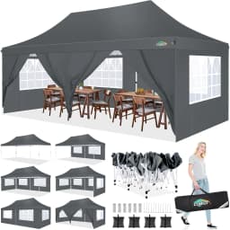 3x6m Folding Gazebo Waterproof Stable,Party Tent with 6 Sidewalls,Outdoor Pop Up Garden Gazebo for Parties, Markets, UV 50+
