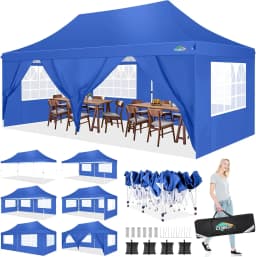 3x6m Folding Gazebo Waterproof Stable,Party Tent with 6 Sidewalls,Outdoor Pop Up Garden Gazebo for Parties, Markets, UV 50+