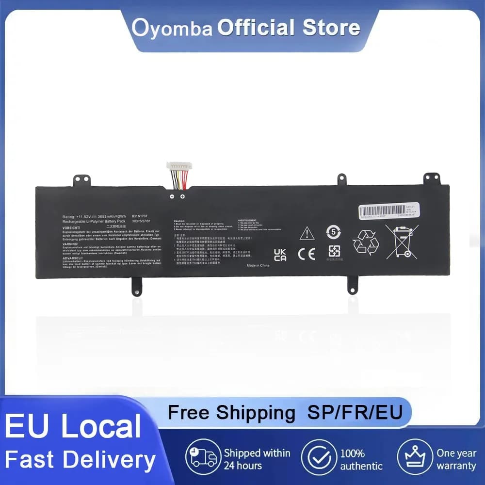 Oyomba Batteria per laptop B31N1707 compatibile con ASUS VivoBook S14 S410UQ S410UN S41OUN S4100V S4100VN S4200U X411UA X411UF