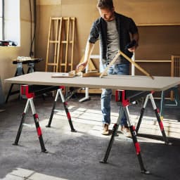 2 x Height Adjustable Work Stand, Maximum Load 1180 kg, Folding Sawhorse, Non-Slip PVC Top, Portable Axle Stand (Red + Black)